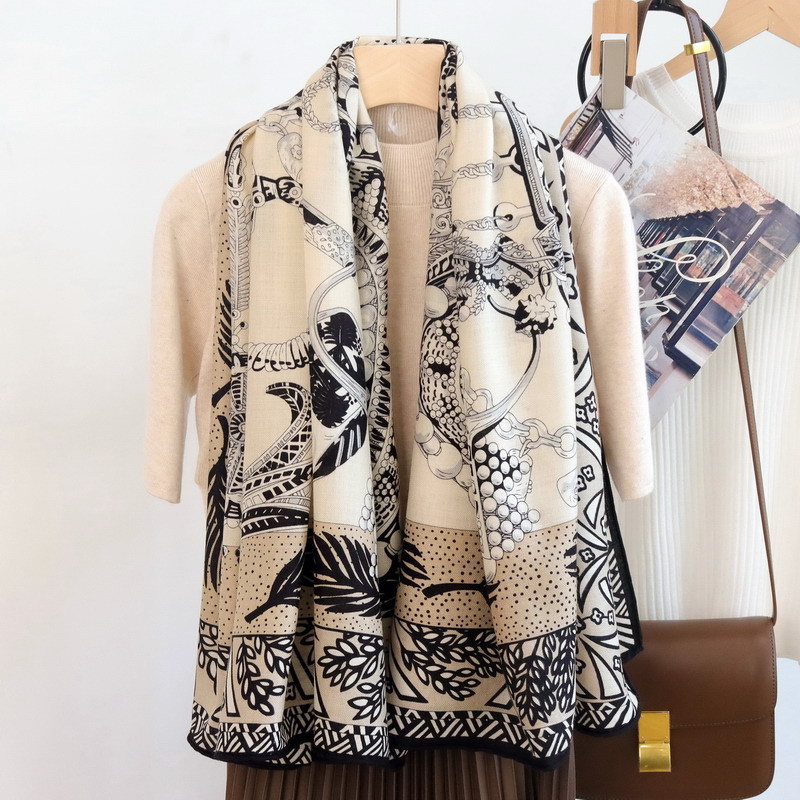 Winter Clothing Hong Kong - Silk Wool Scarf 135CM Luxury Designer
