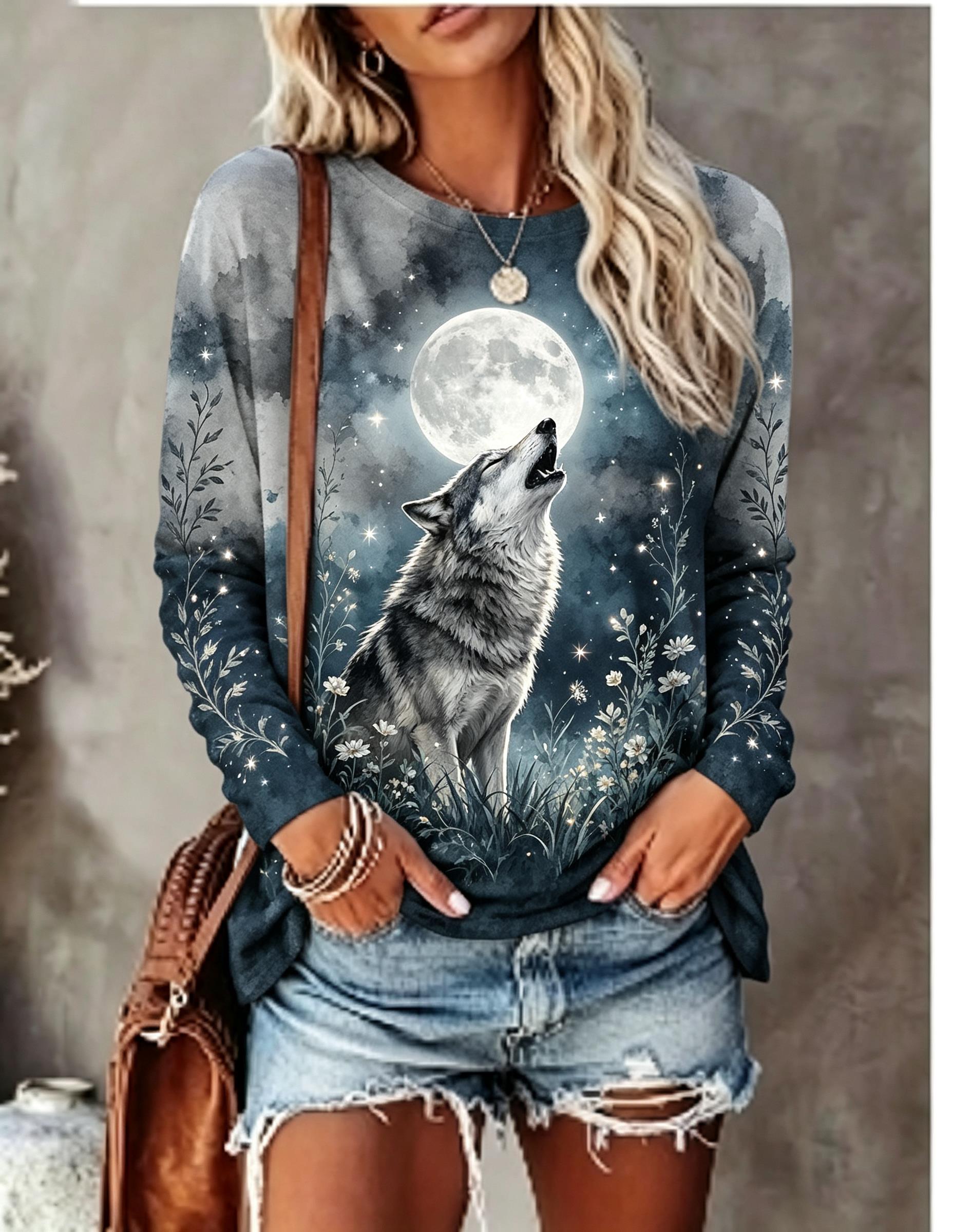Women Long Sleeve T Shirt Howl - Winter Clothing For Women 评论和价格